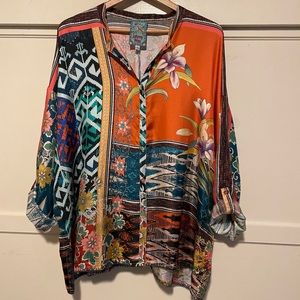NWT Gorgeous Silk Johnny Was Allie Button Down Blouse Size Large
